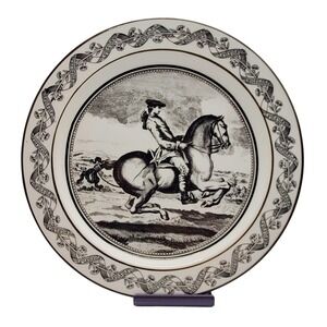 Mottahedeh Horse Plate Black White Equestrian Rider Italian Porcelain Decor Vtg